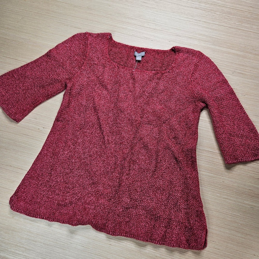 J Jill Knit Sweater Women M Red 3/4 Sleeve Cotton Rayon Textured Pullover